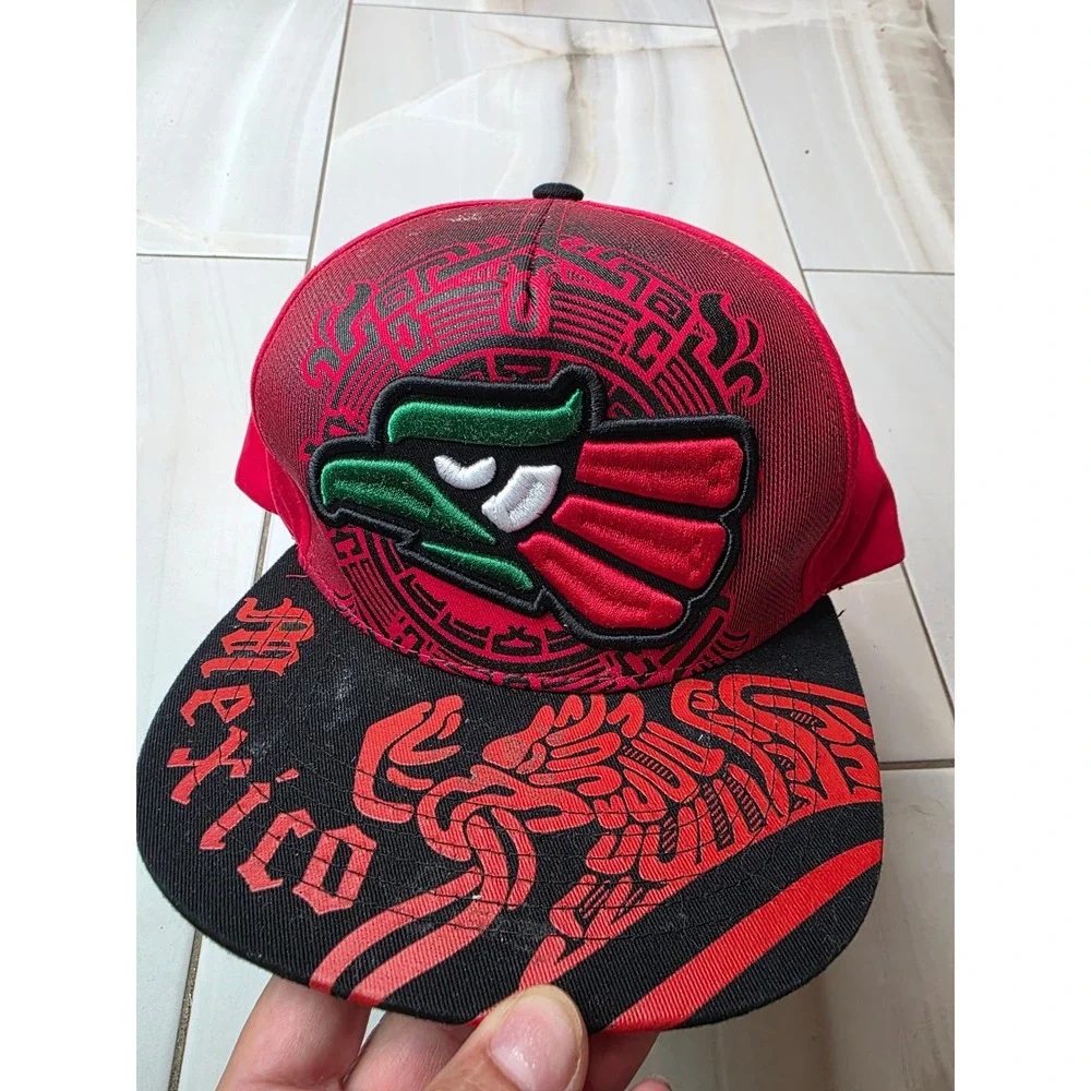 Top Level Mexico Snapback Hat Red Black Aztec Eagle Embroidered Cotton‎ Cap W2